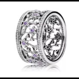 Pandora Eternity Sterling Silver CZ Daisies with Amethyst Center